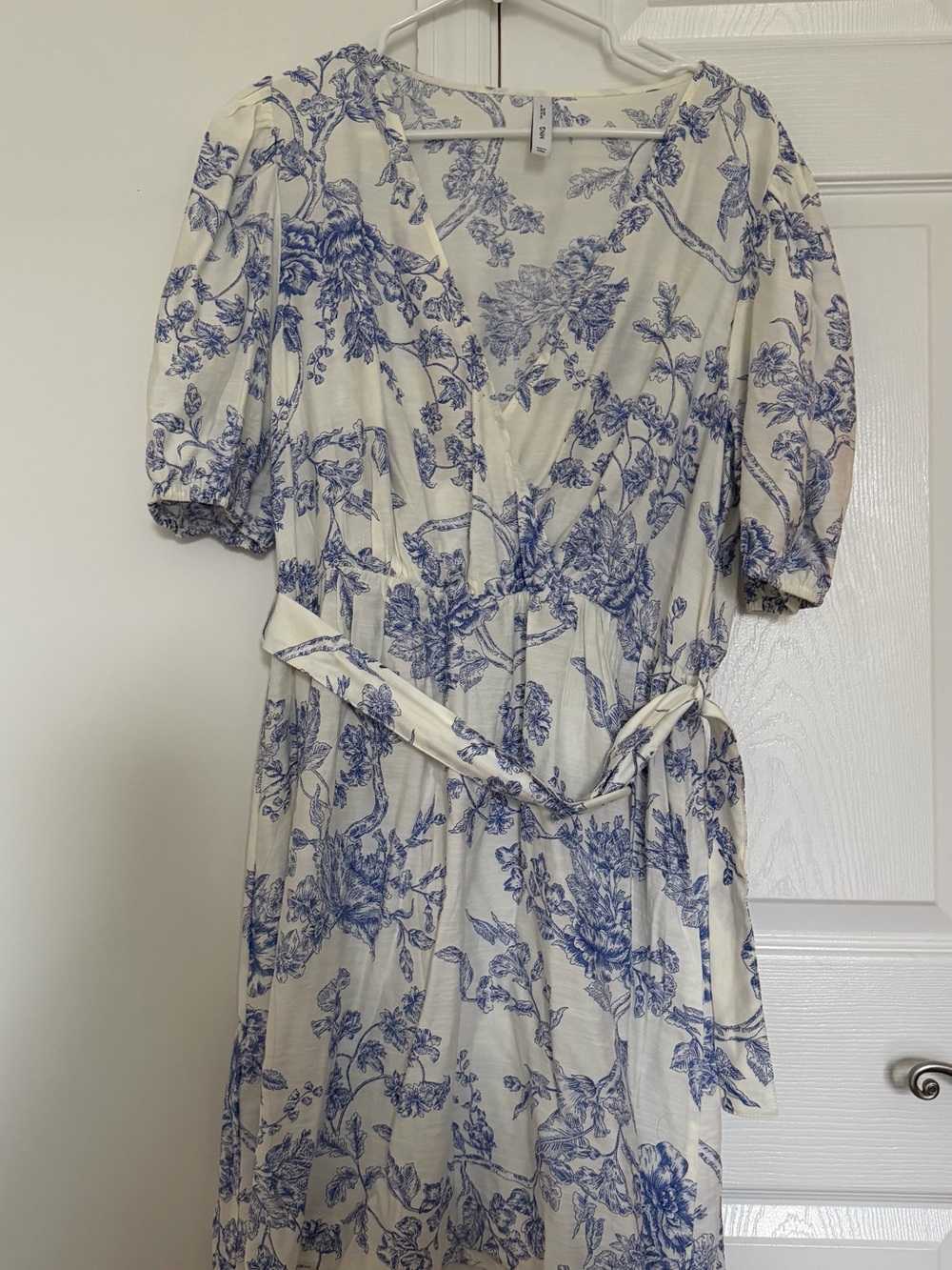 Mango Cream Dress with Blue Floral Print - Mini Wrap